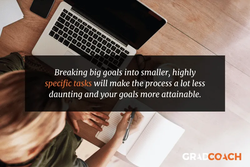 achieve and then break these down into smaller, highly specific tasks. For example, instead of setting a goal to 'write a chapter,' you might set a goal to 'write the introduction section of chapter one.' This approach makes the task seem less daunting and more attainable.