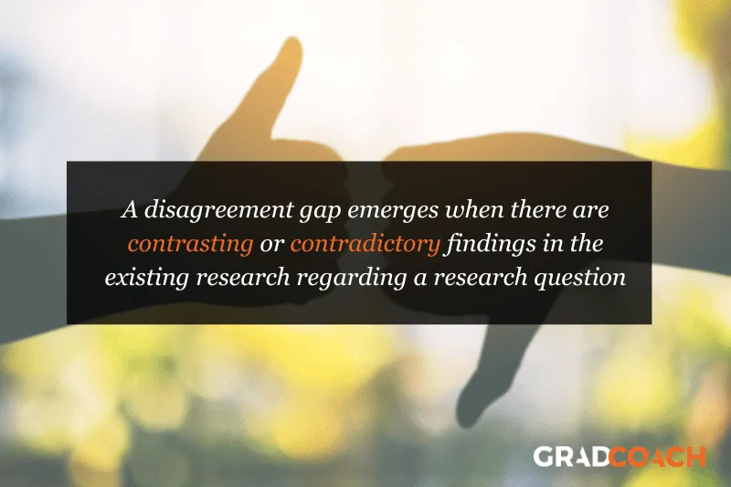 A disagreement between studies, shown as a research gap