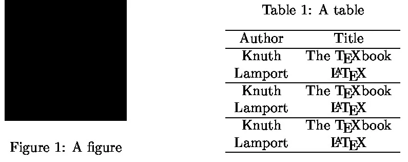 A figure captioned below it and a table captioned above it
