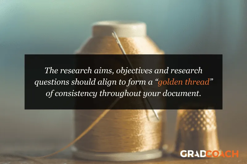 The research aims, objectives and research questions should align to form a “golden thread” of consistency throughout your document.