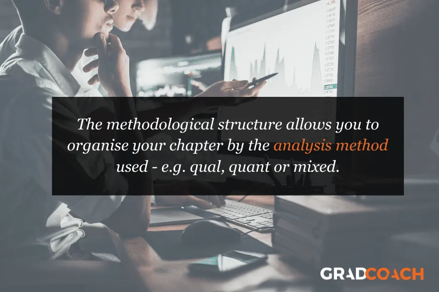 The methodological structure allows you to organize your chapter by the analysis method used - e.g. qual, quant or mixed.
