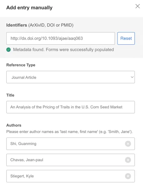 Adding a DOI to Mendeley example