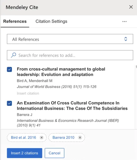 Inserting citations into Word