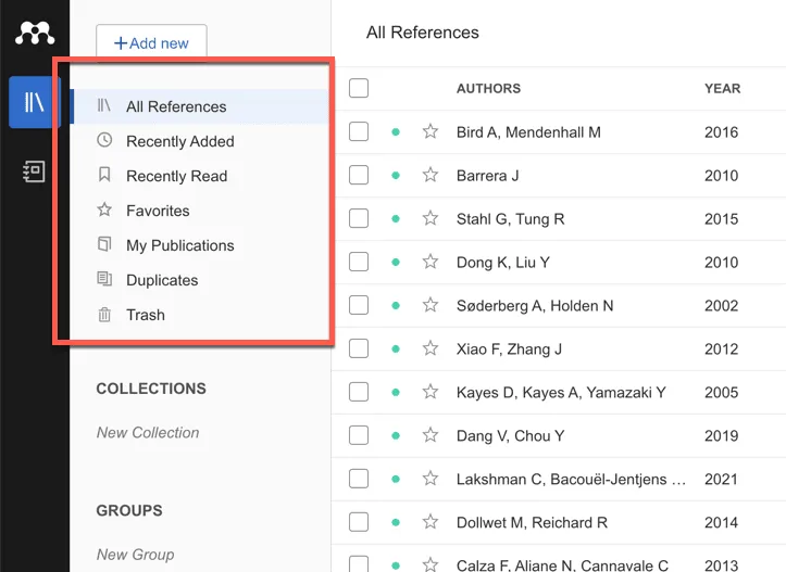 The Mendeley Library interface