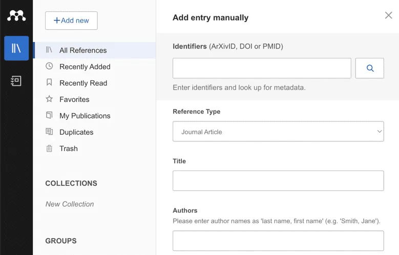 Adding references manually