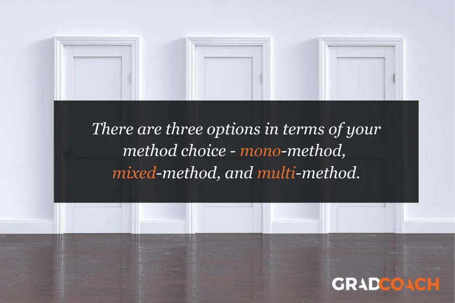 There are three options in terms of your method choice - mono-method, mixed-method, and multi-method.