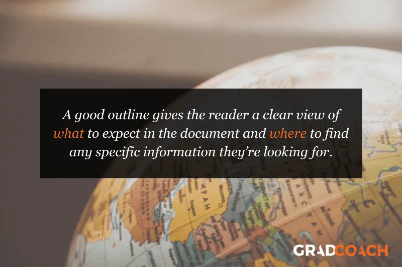 A good outline gives the reader a clear view of what to expect in the document and where to find any specific information they’re looking for.