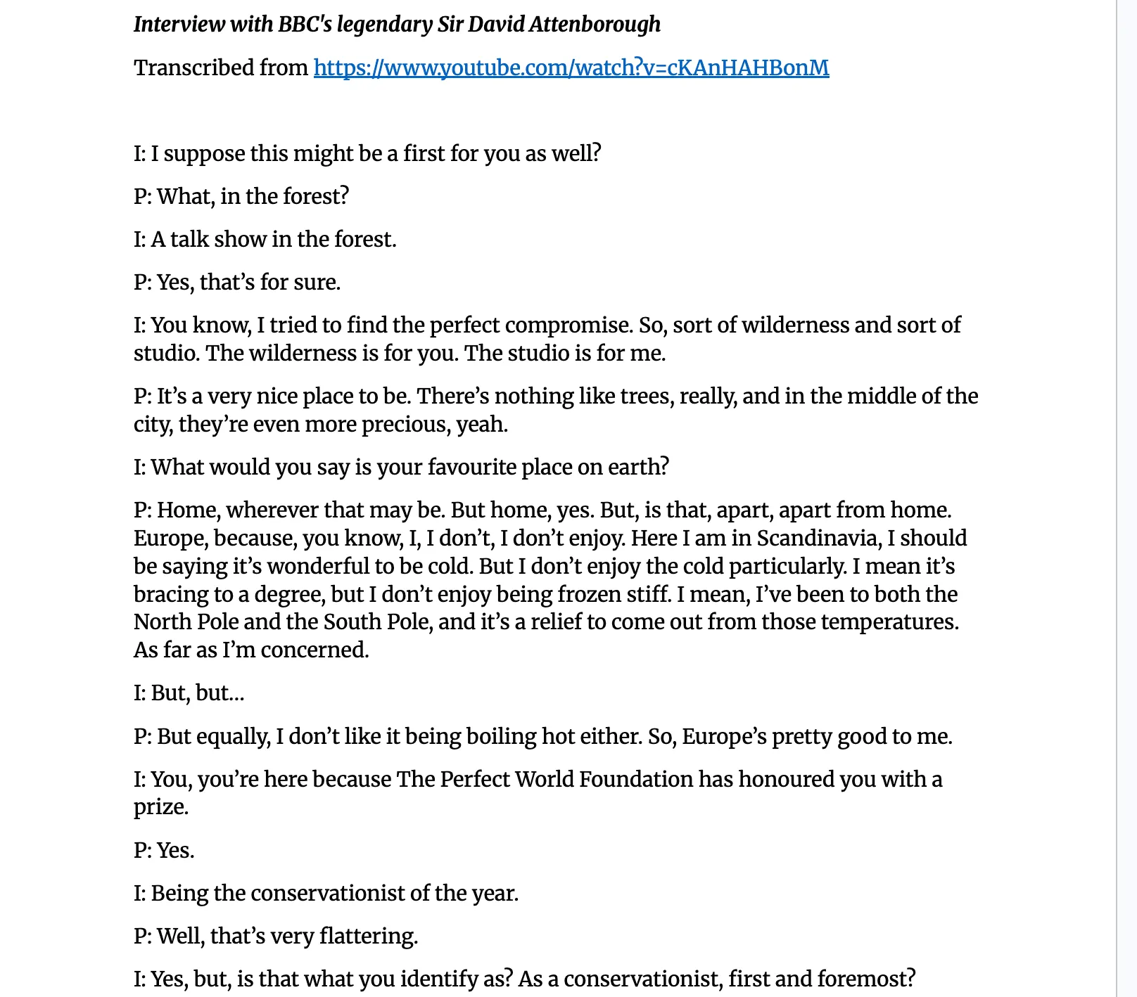 A page of a formatted interview transcript