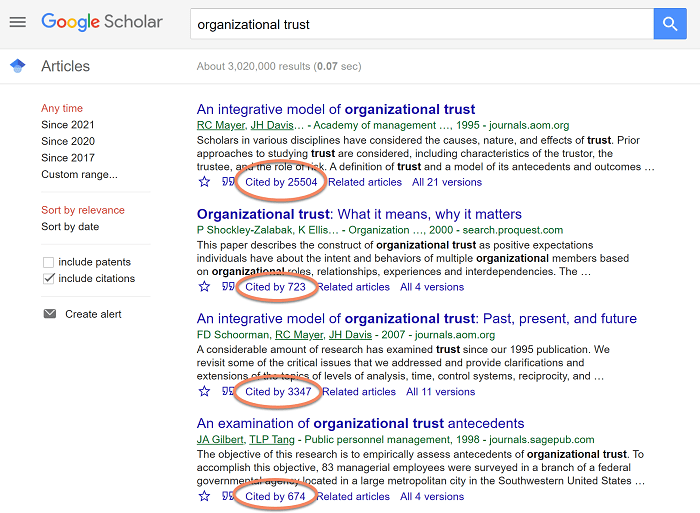 Google scholar for landmark studies