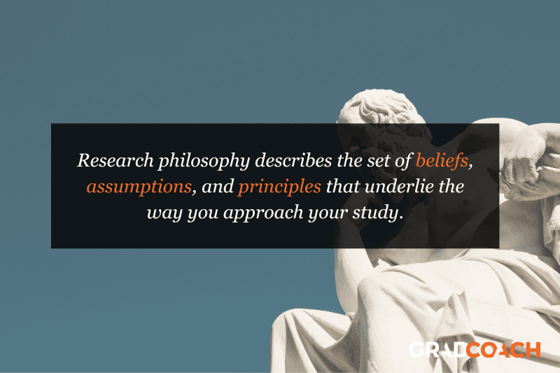 Research philosophy describes the set of beliefs, assumptions, and principles that underlie the way you approach your study.